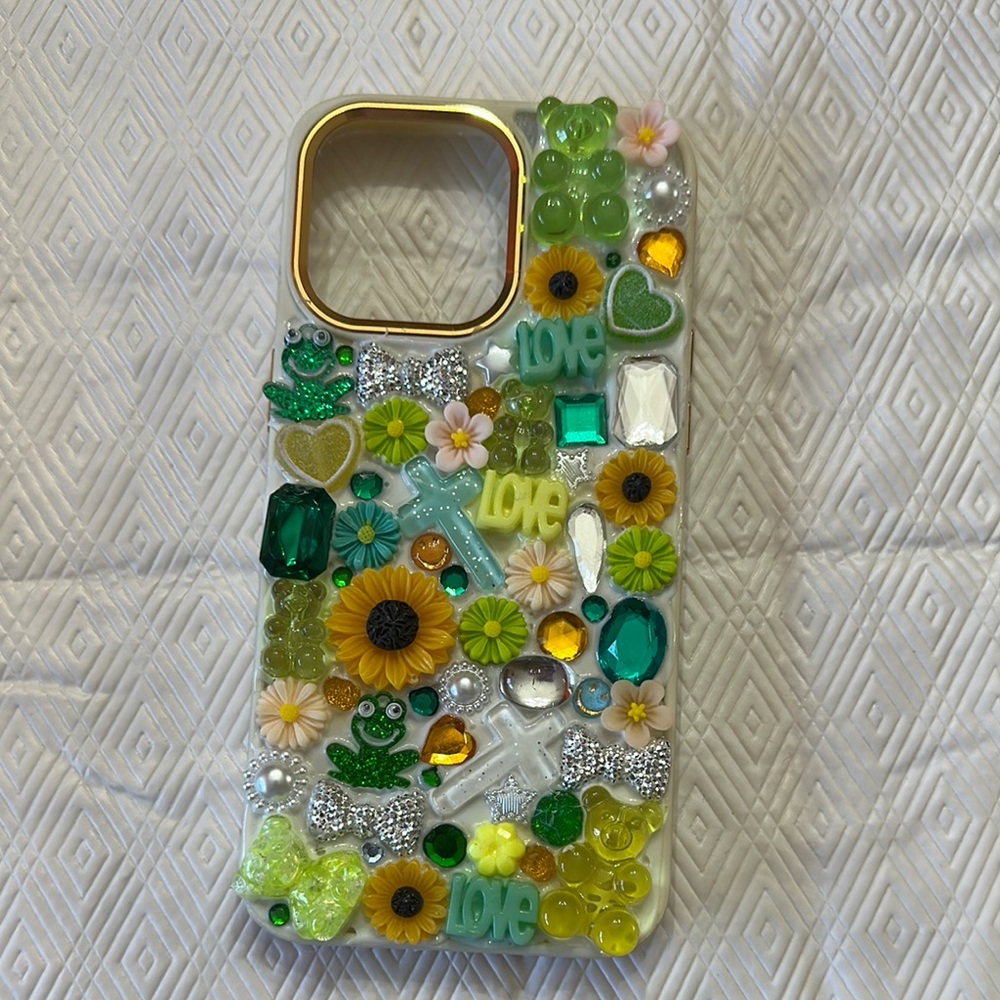 Green and Gold Floral Gemstone Phone Case